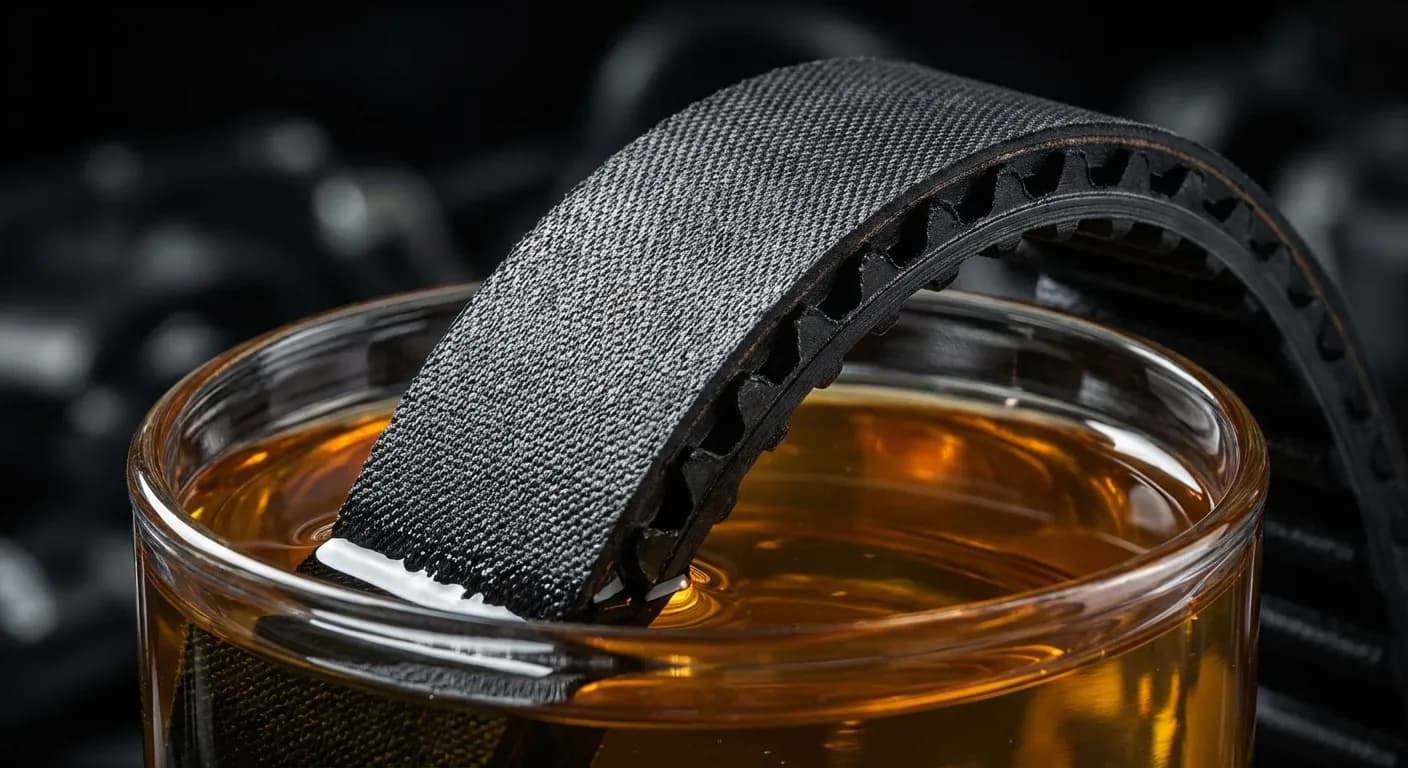 Motori con Cinghia a Bagno d'Olio: Guida e Manutenzione Miniature d'une courroie de distribution plongée dans l'huile moteur